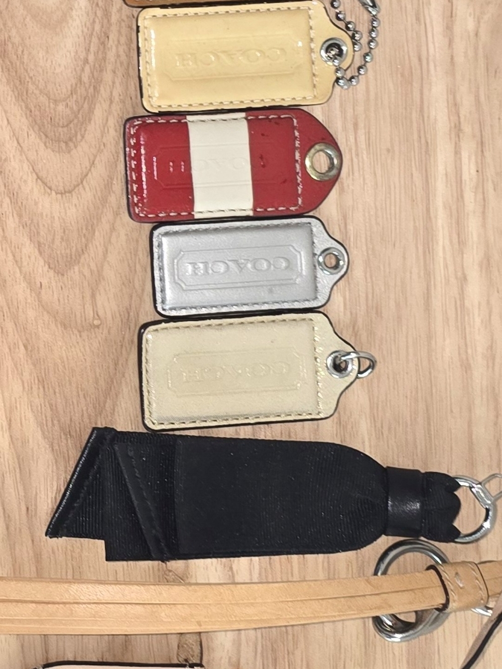 Coach Leather Key & Card Holder Tags in Red, Silver, Cream, Yellow, Black